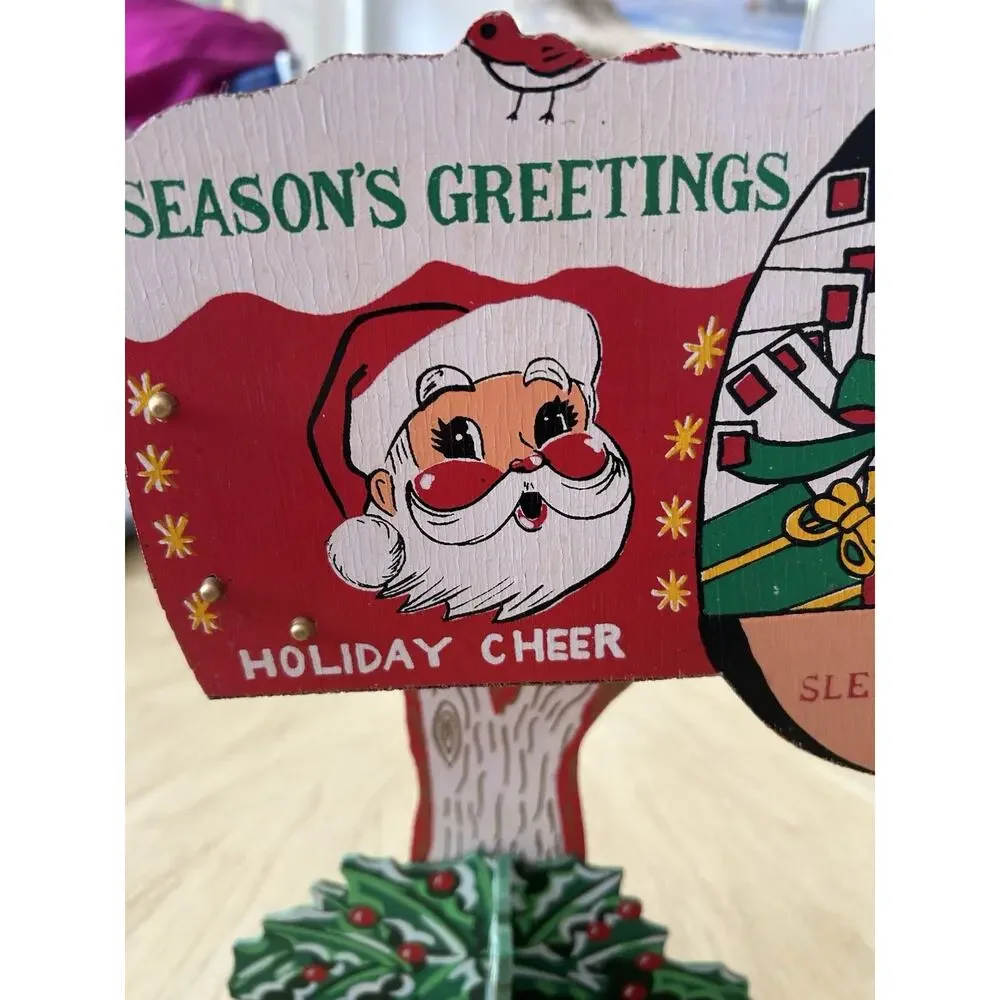 Vintage 50s Santa’s Mailbox card holder Christmas decor Folding Wood 1950s Japan